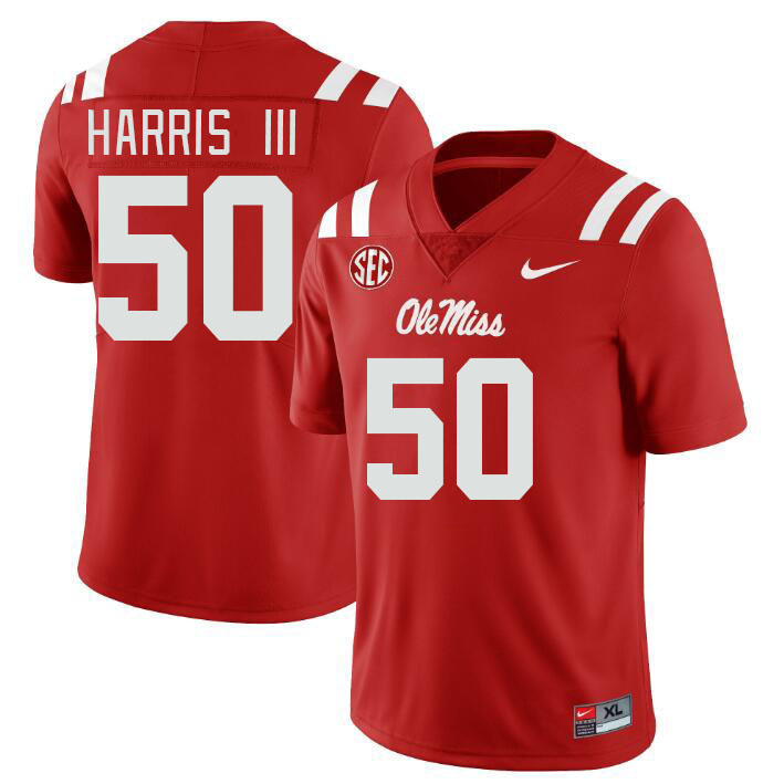 Men #50 Tres Harris III Ole Miss Rebels College Football Jerseyes Stitched Sale-Red
